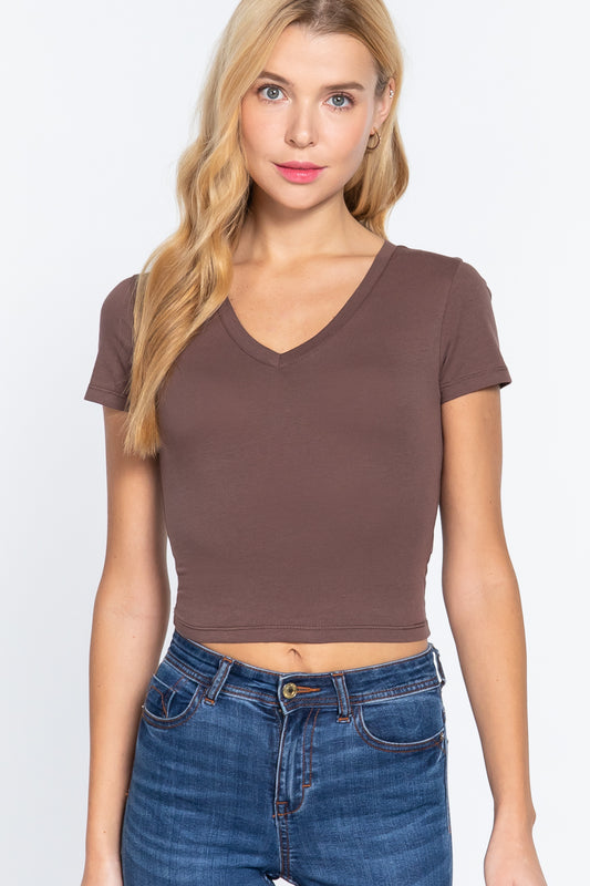 Short Sleeve V-neck Crop Top