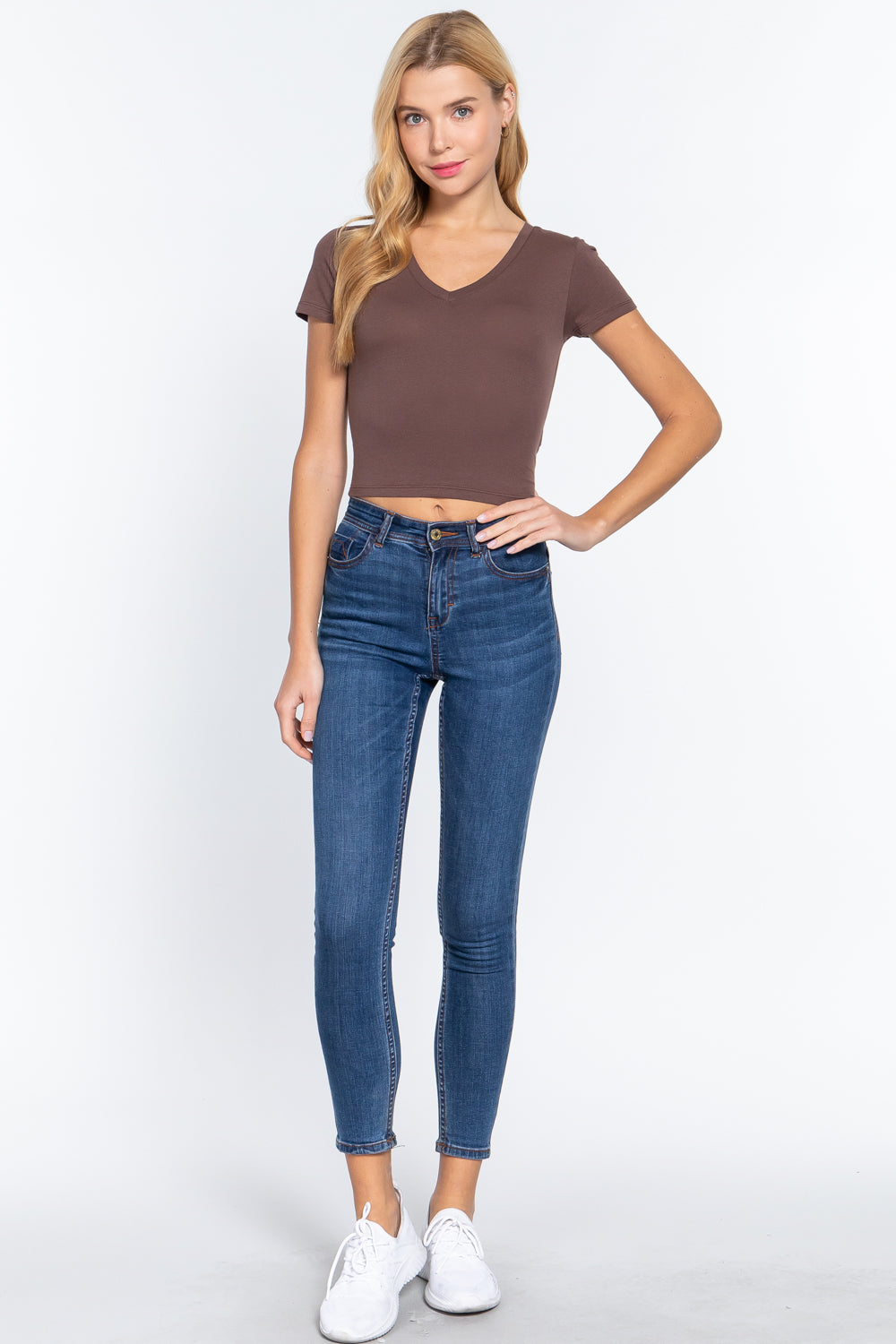 Short Sleeve V-neck Crop Top