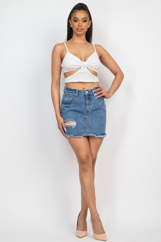 Distressed Frayed Hem Denim Skirt