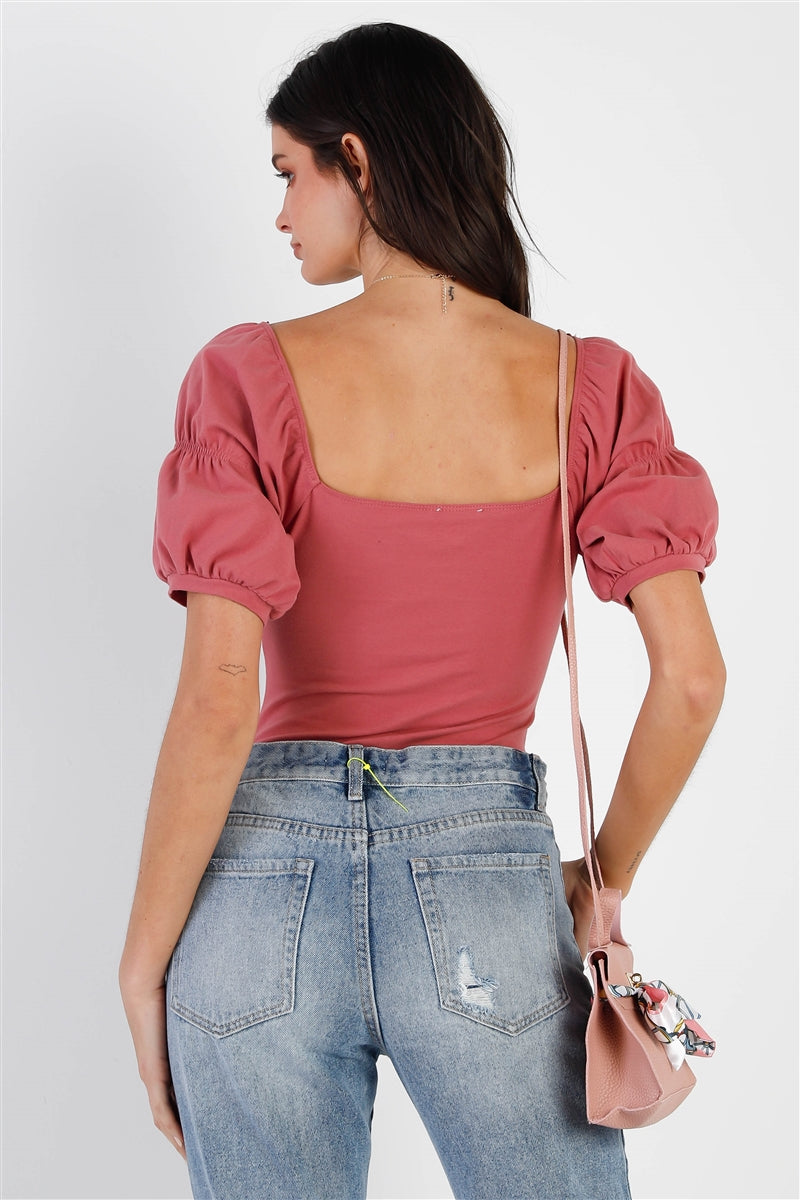 Rose Cotton Ruched Detail Short Sleeve Bustier Bodysuit