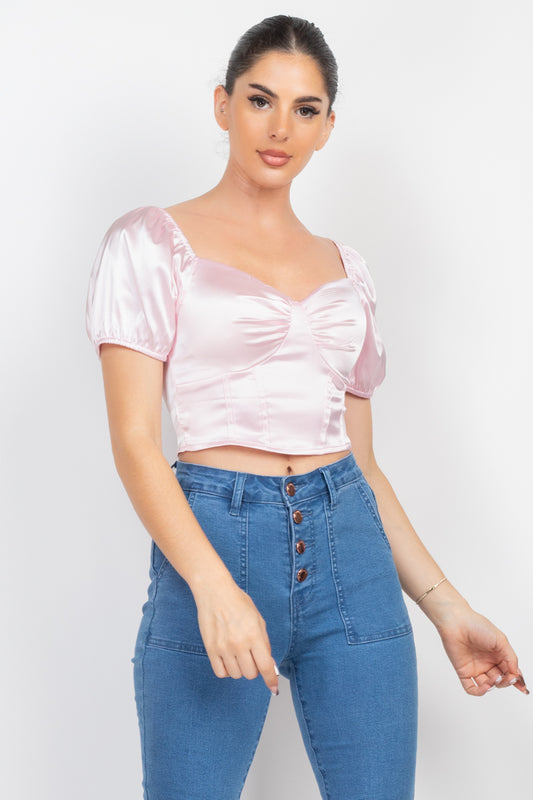 Puff Sleeve Sweetheart Crop Top