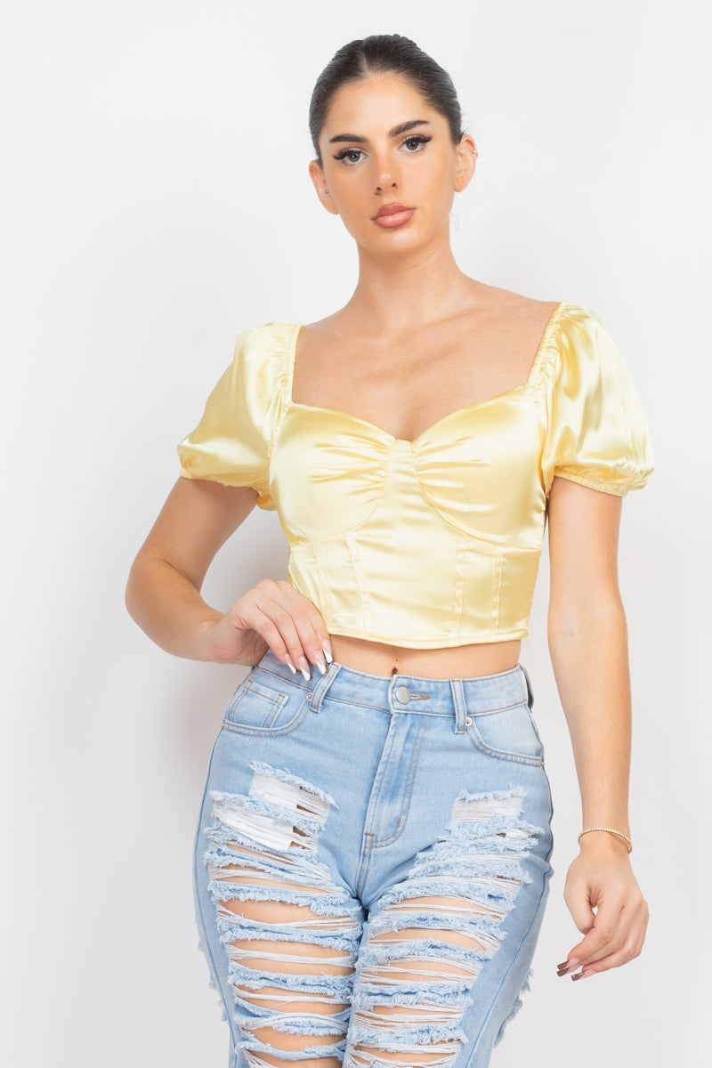 Puff Sleeve Sweetheart Crop Top