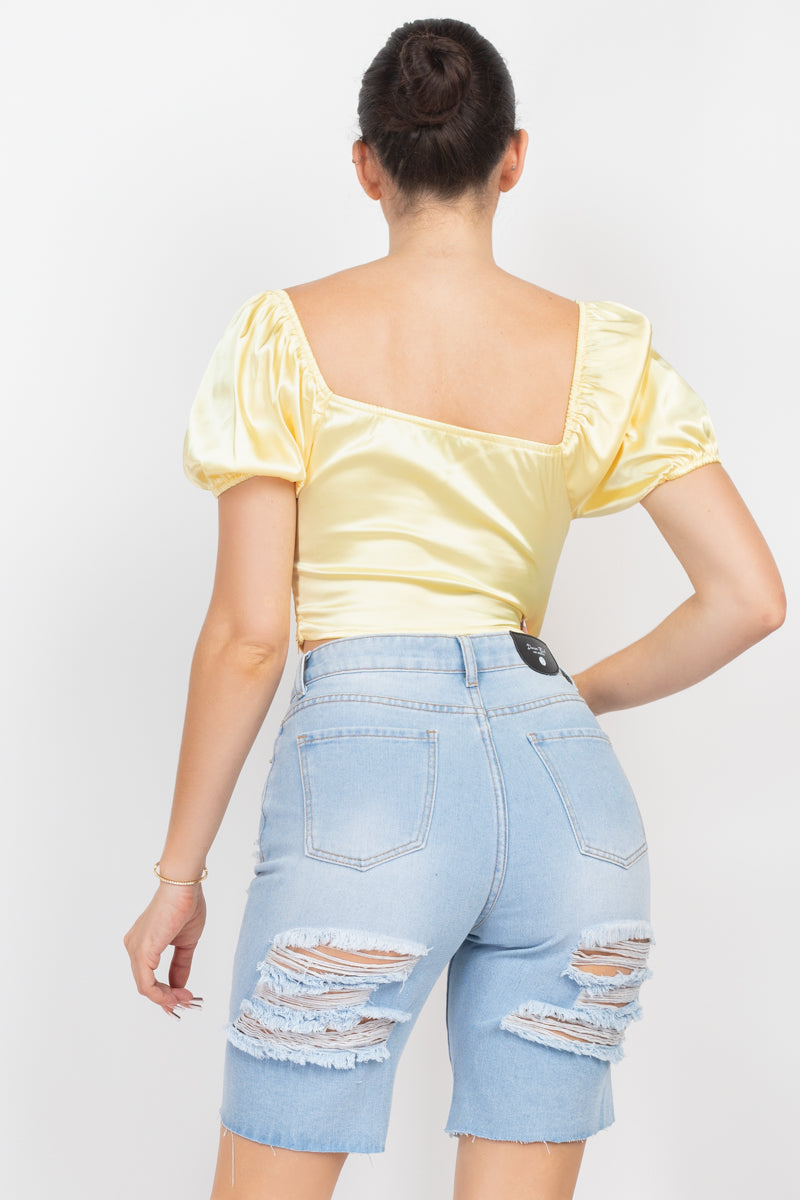 Puff Sleeve Sweetheart Crop Top