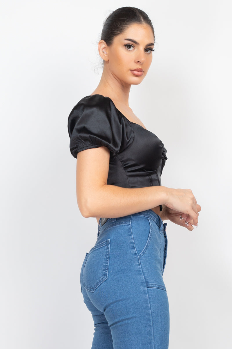 Puff Sleeve Sweetheart Crop Top