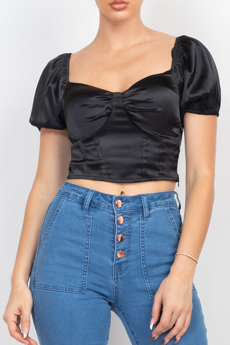 Puff Sleeve Sweetheart Crop Top