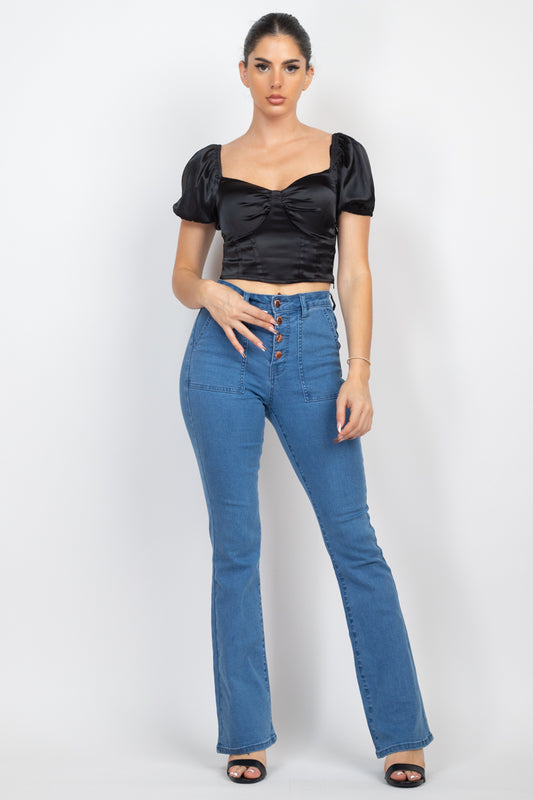 Puff Sleeve Sweetheart Crop Top