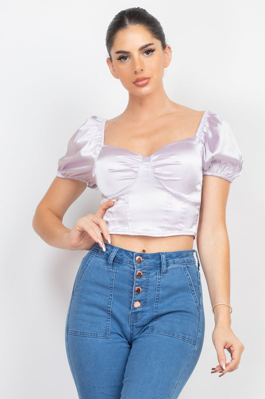 Puff Sleeve Sweetheart Crop Top