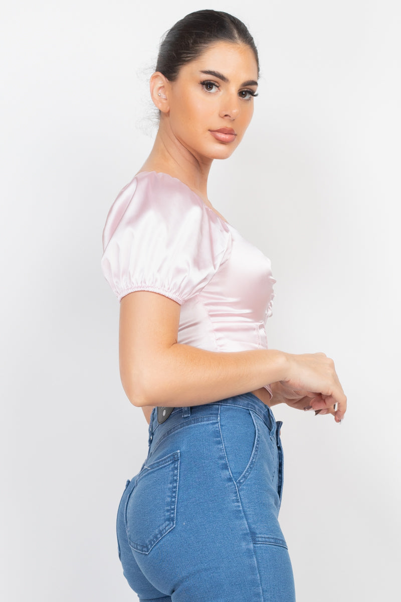 Puff Sleeve Sweetheart Crop Top