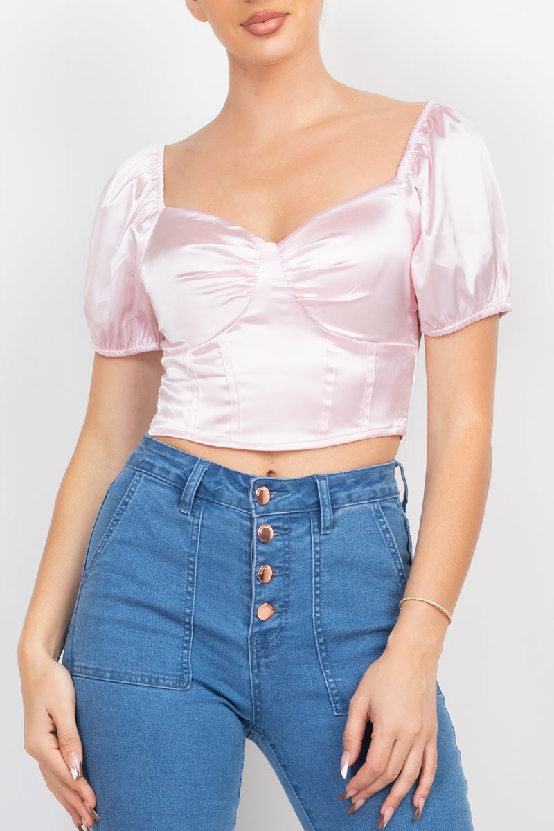 Puff Sleeve Sweetheart Crop Top