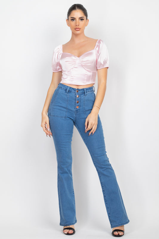 Puff Sleeve Sweetheart Crop Top