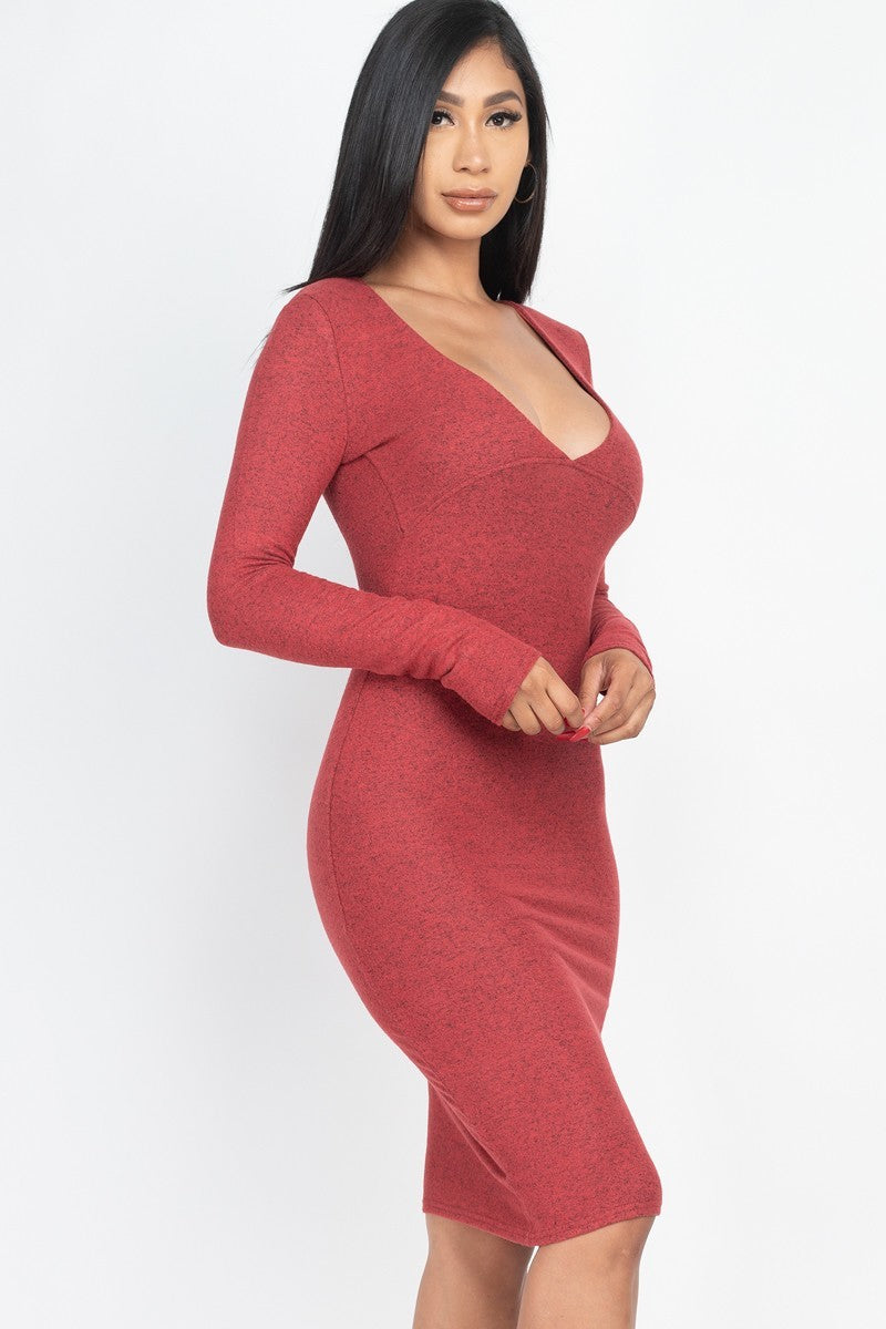 Hacci Brushed Knit V Neck Bodycon Dress