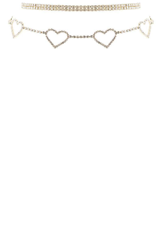 Rhinestone 5 Heart Choker Necklace