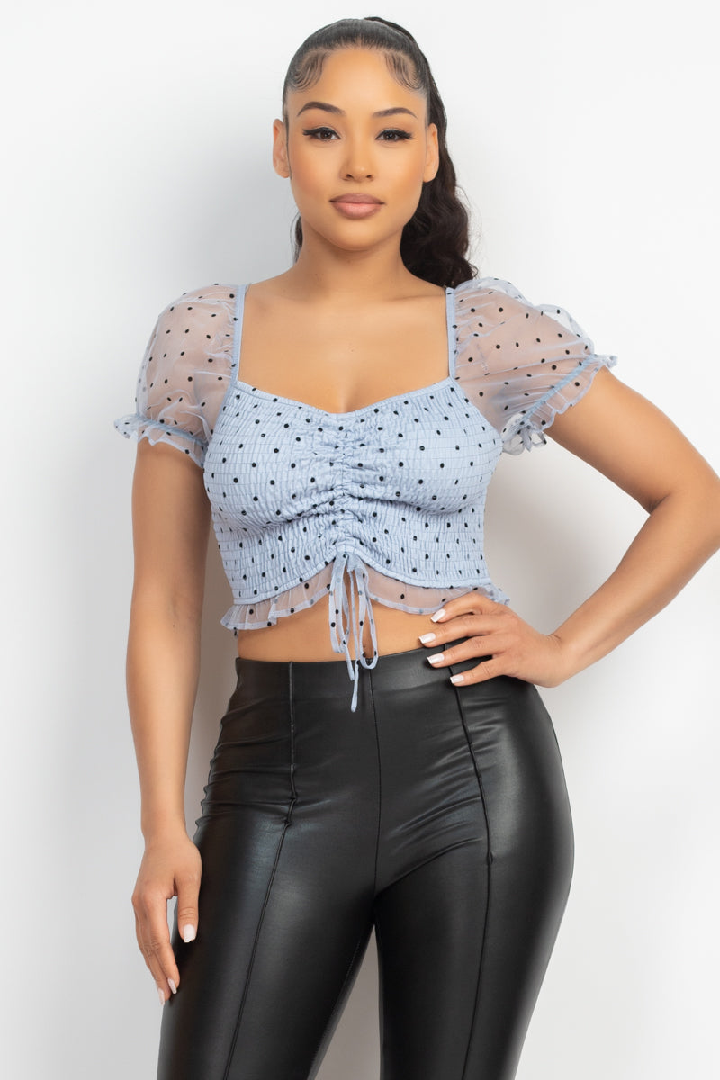 Smocking Ruched Dotted Crop Top