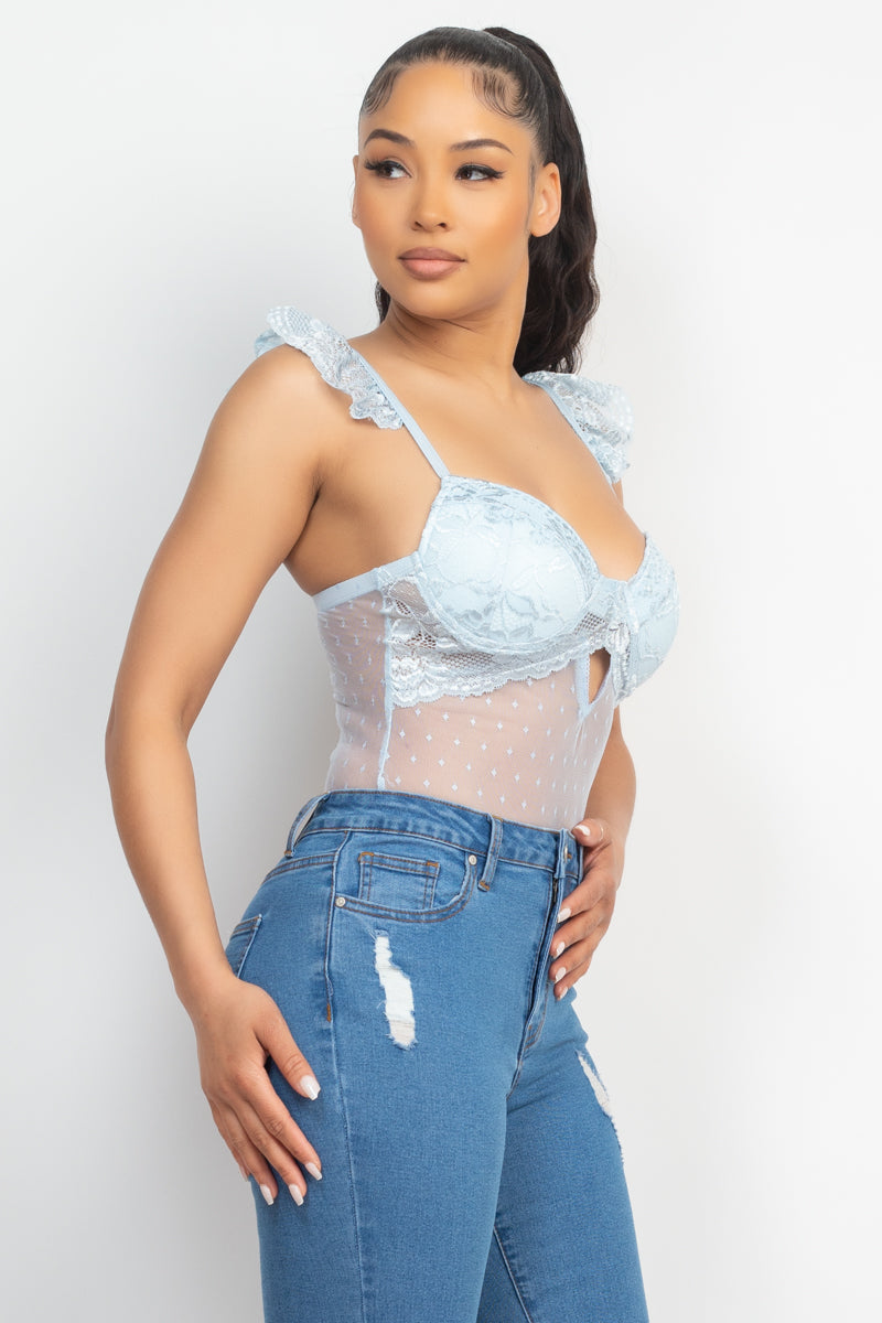 Sweetheart Cut-out Cami Ruffled Bodysuit