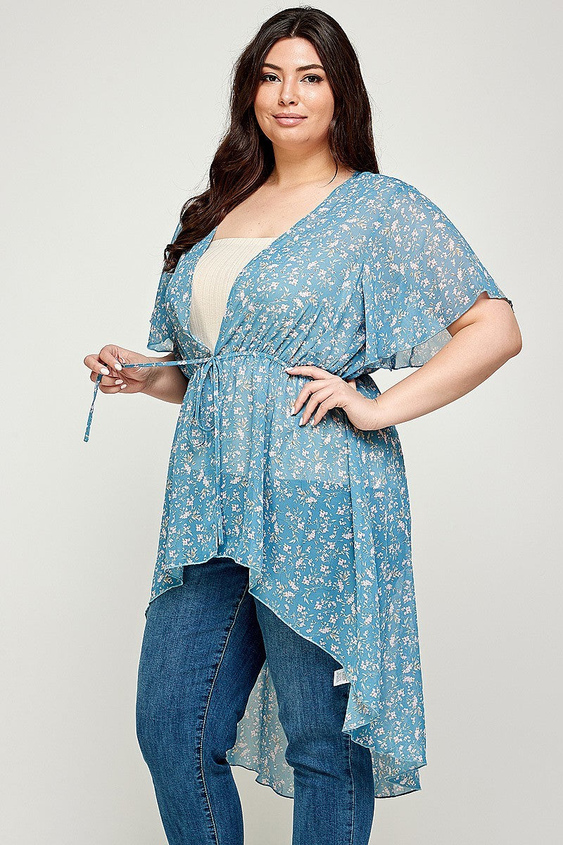 Plus Size, Ditsy Floral Print Cardigan