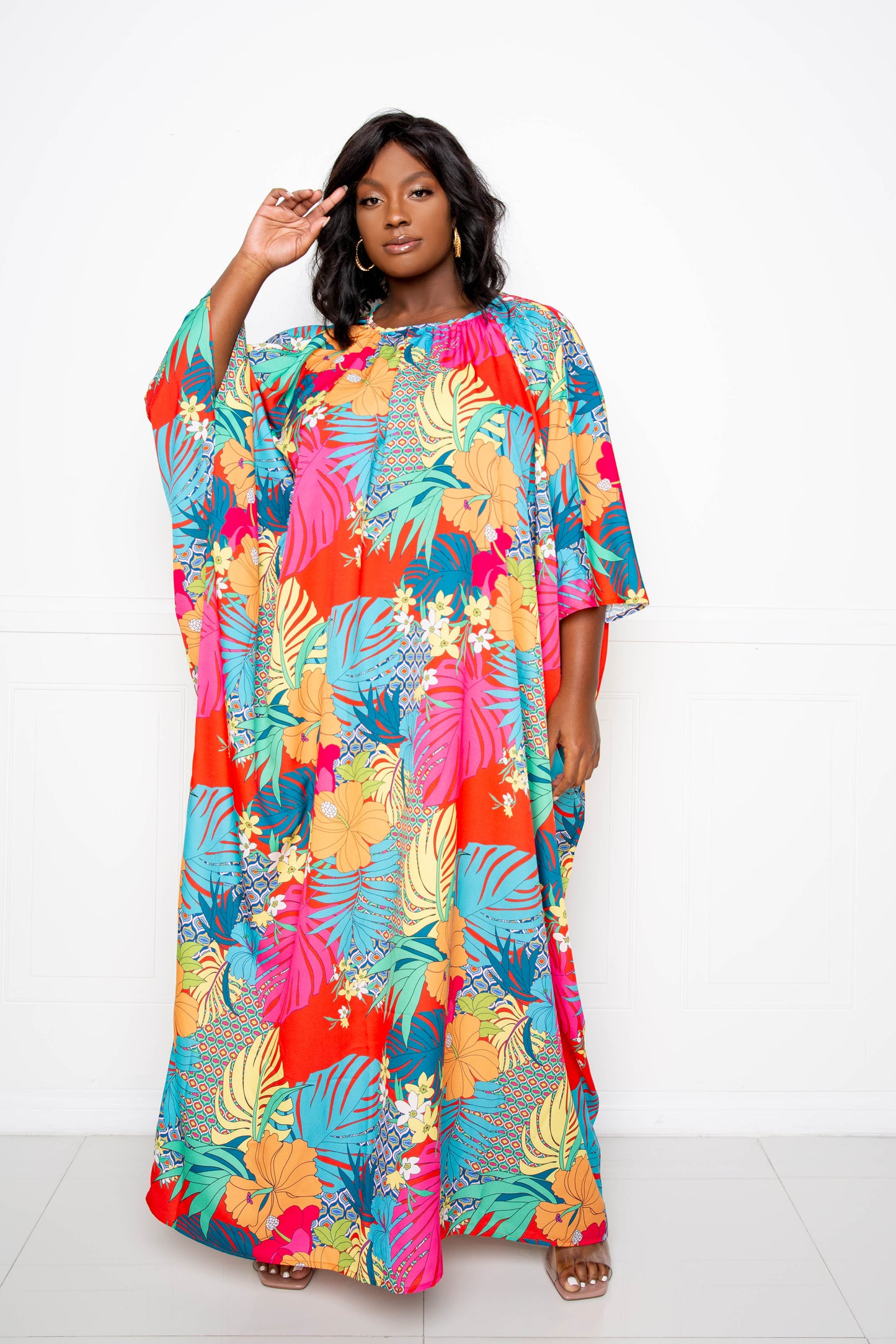 Maxi Batwing Tunic Dress With Tie Back