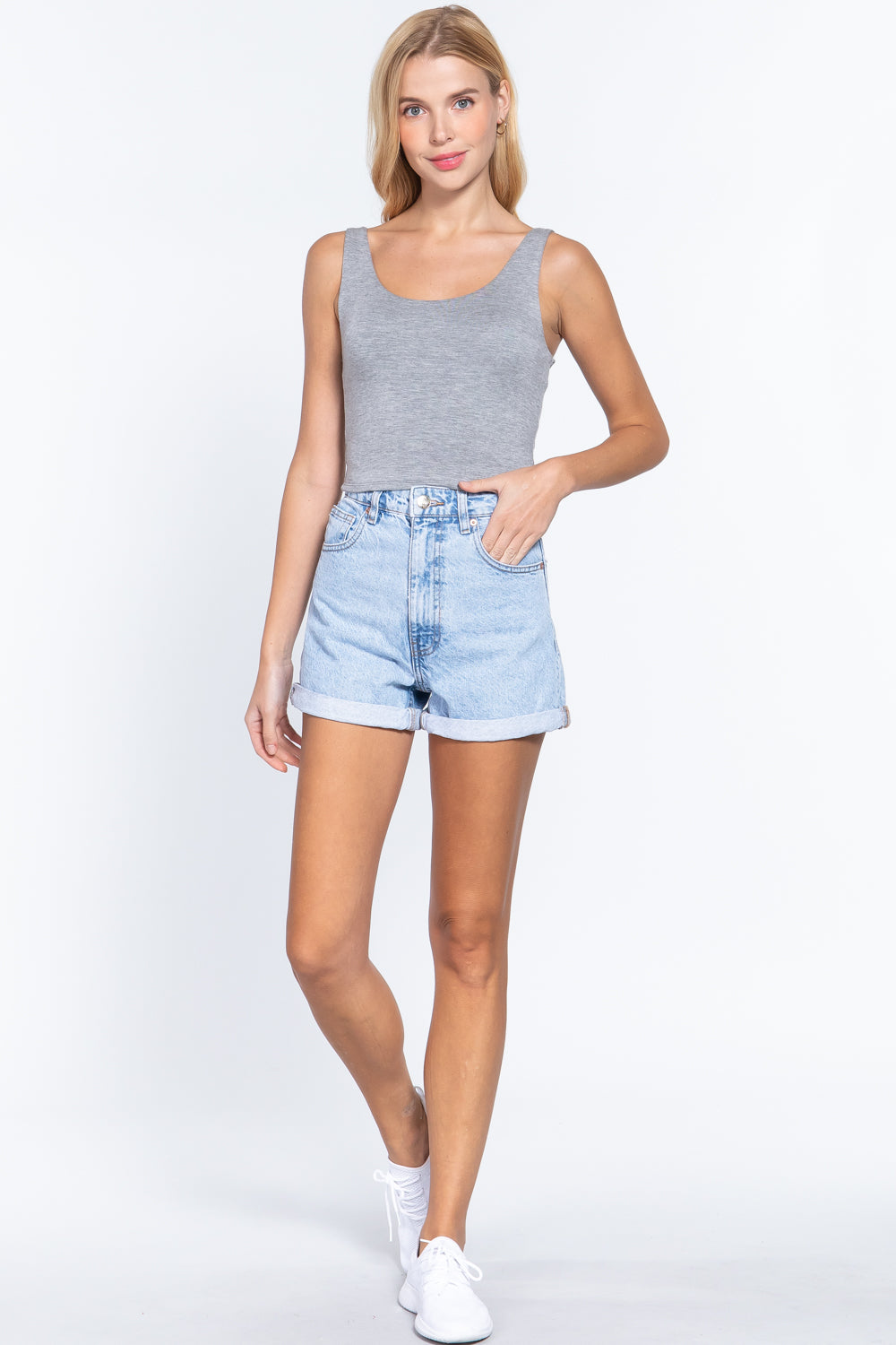 Scoop Neck 2 Ply Crop Tank Top