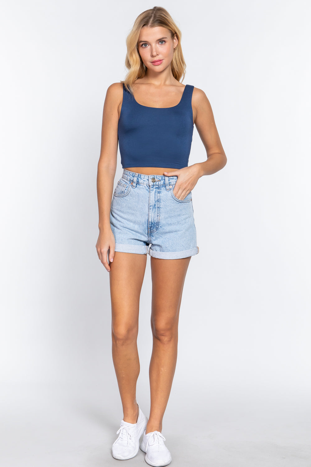 Scoop Neck 2 Ply Crop Tank Top