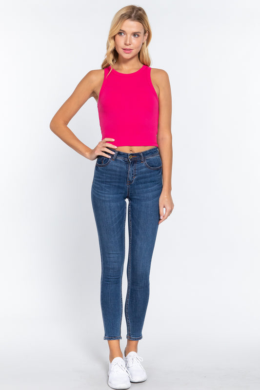 Halter Neck Rib Crop Tank Top