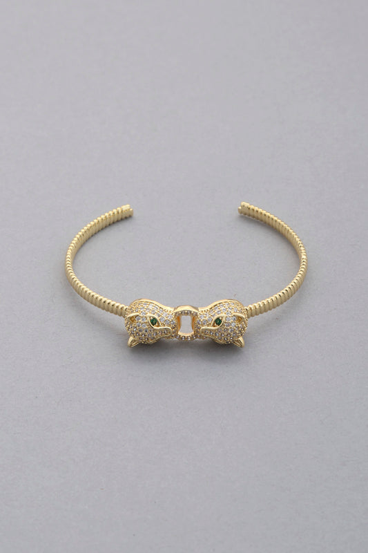 Double Leopard Head Metal Bangle Bracelet
