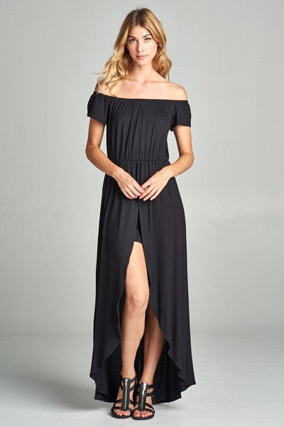 Off Shoulder Solid Jersey Romper Maxi