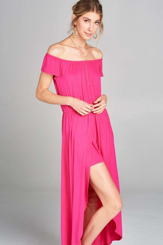 Off Shoulder Solid Jersey Romper Maxi