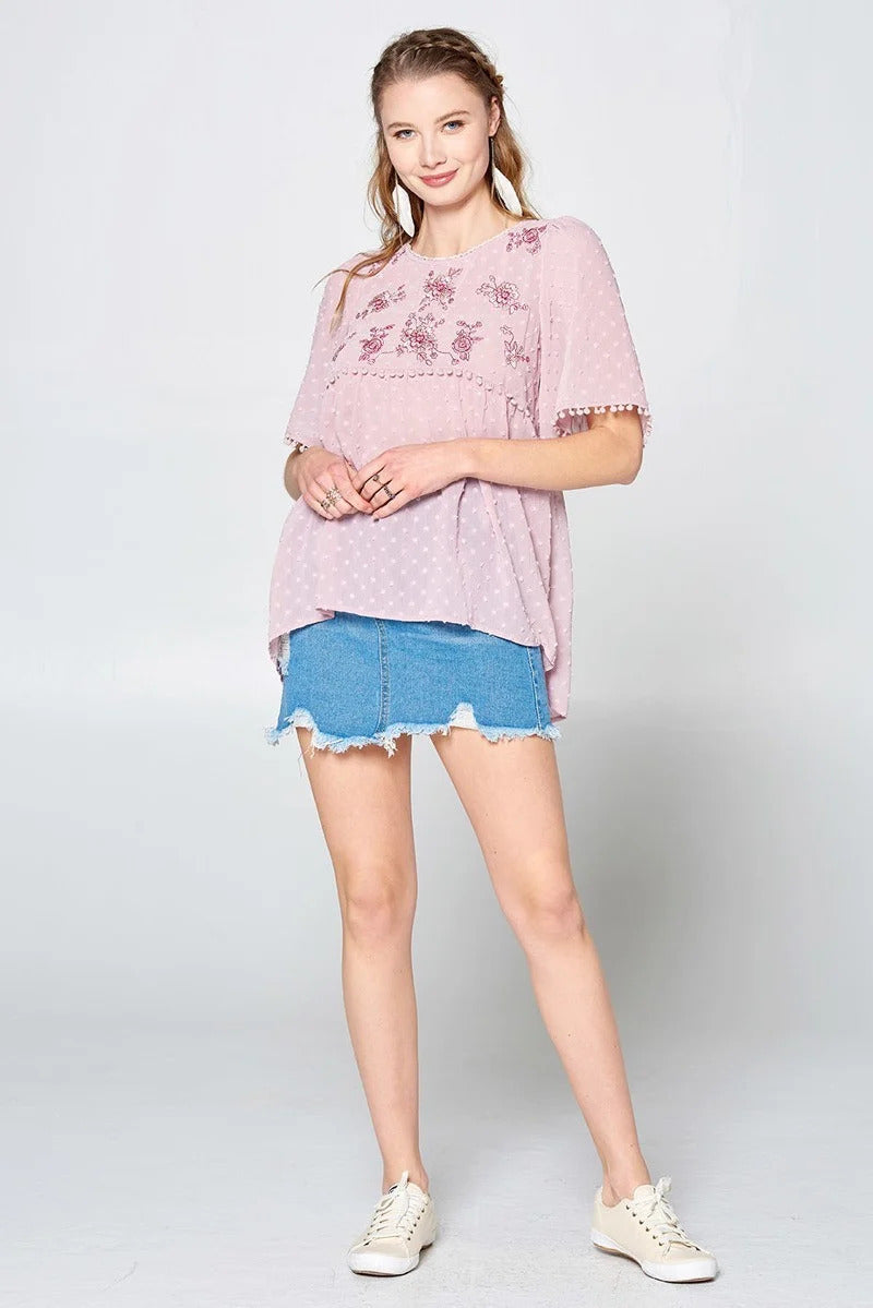 This Detailed Lace Trimmed Bubble Chiffon Blouse