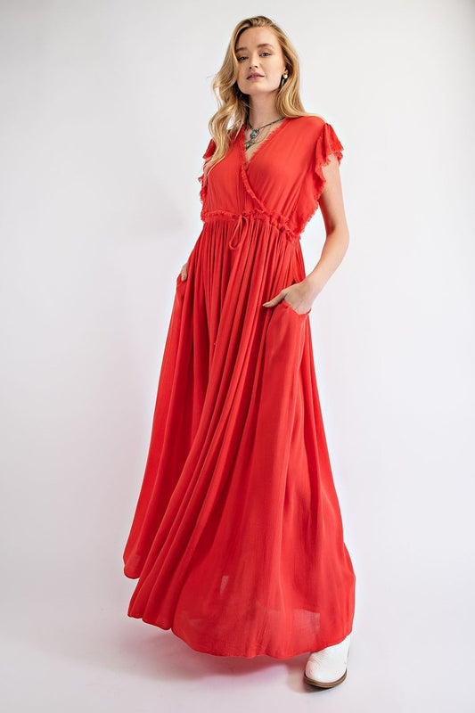 Wing Sleeves Rayon Gauze Maxi Dress