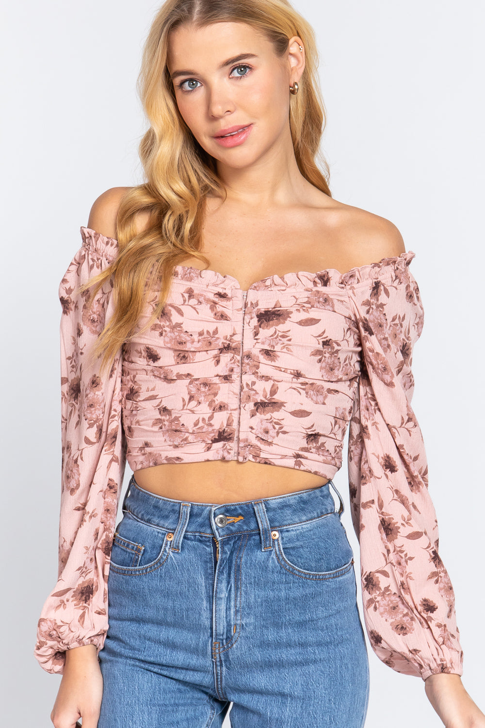 Hook & Eye Detail Floral Print Top