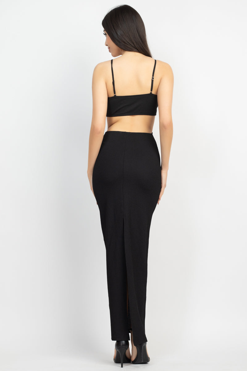 Cutout Back Slit V-neck Maxi Dress