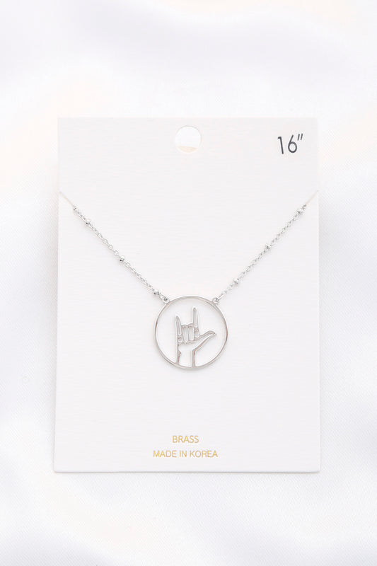 Open Peace Hand Sign Necklace