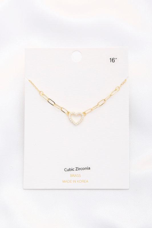 Open Heart Pendant Necklace With Crystals