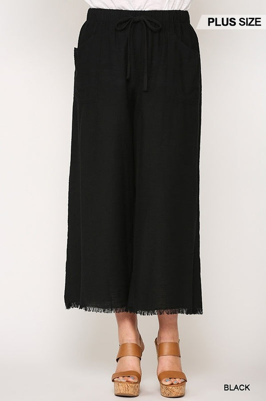 Frayed Wide Leg Pants With Pockets