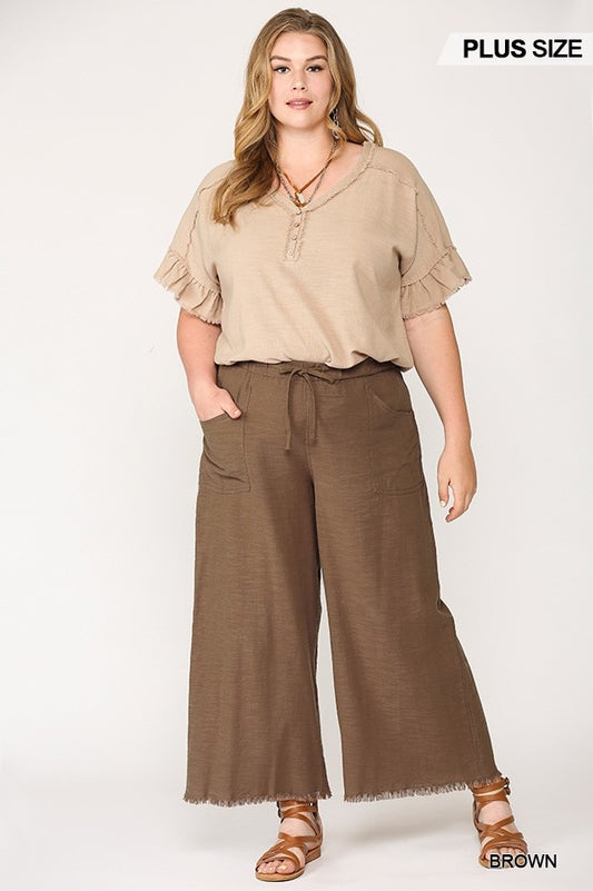 Frayed Wide Leg Pants With Pockets