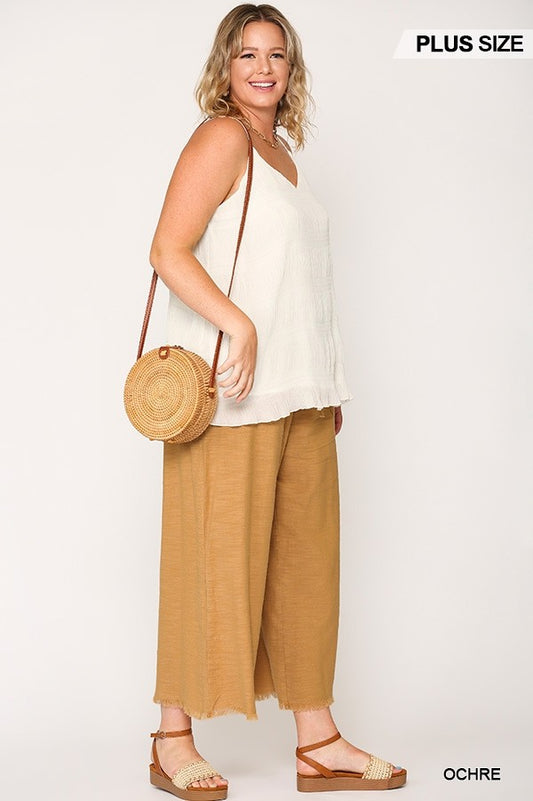 Frayed Wide Leg Pants With Pockets