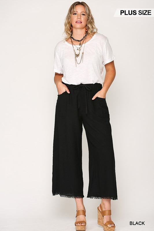 Frayed Wide Leg Pants With Pockets