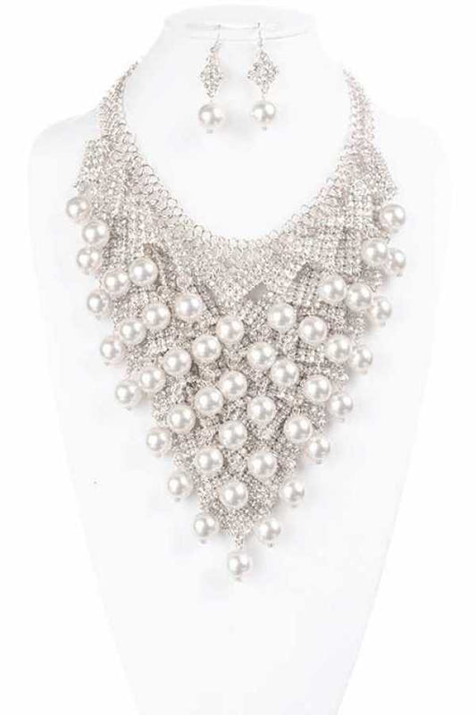 Fancy Rhineston N Pearl  Necklace