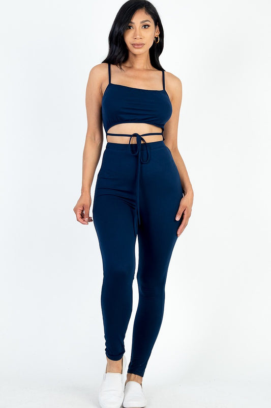 Solid Tie Front Cut Out Jumpsuit