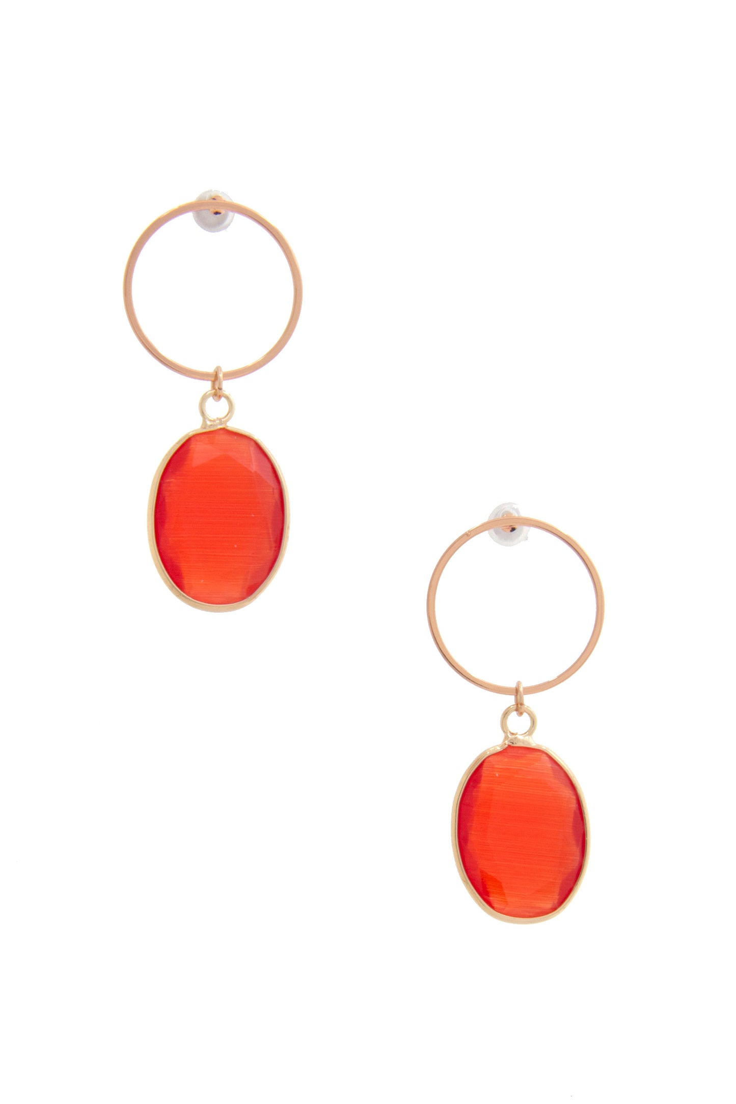 Round Metal Oval Gem Dangle Earring