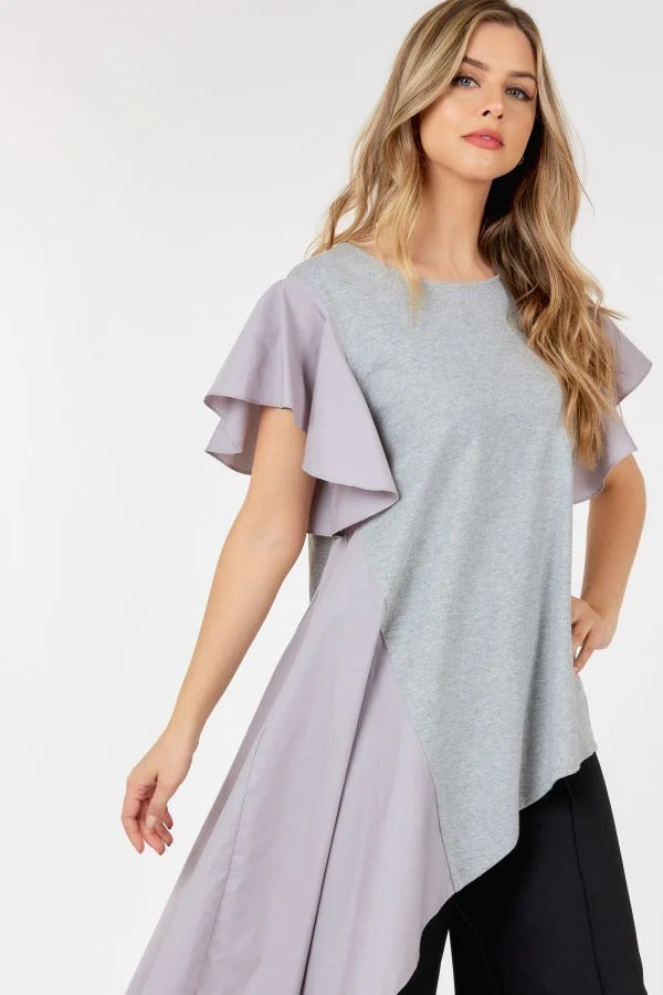 Ruffle Sleeve Unbalance Top