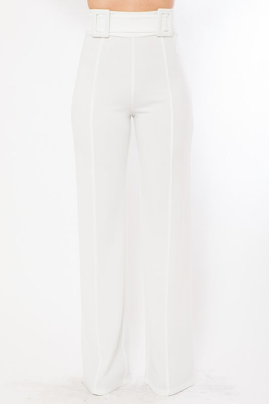 High Waist Pants With Self Fabric Buckle Detail On The Waist