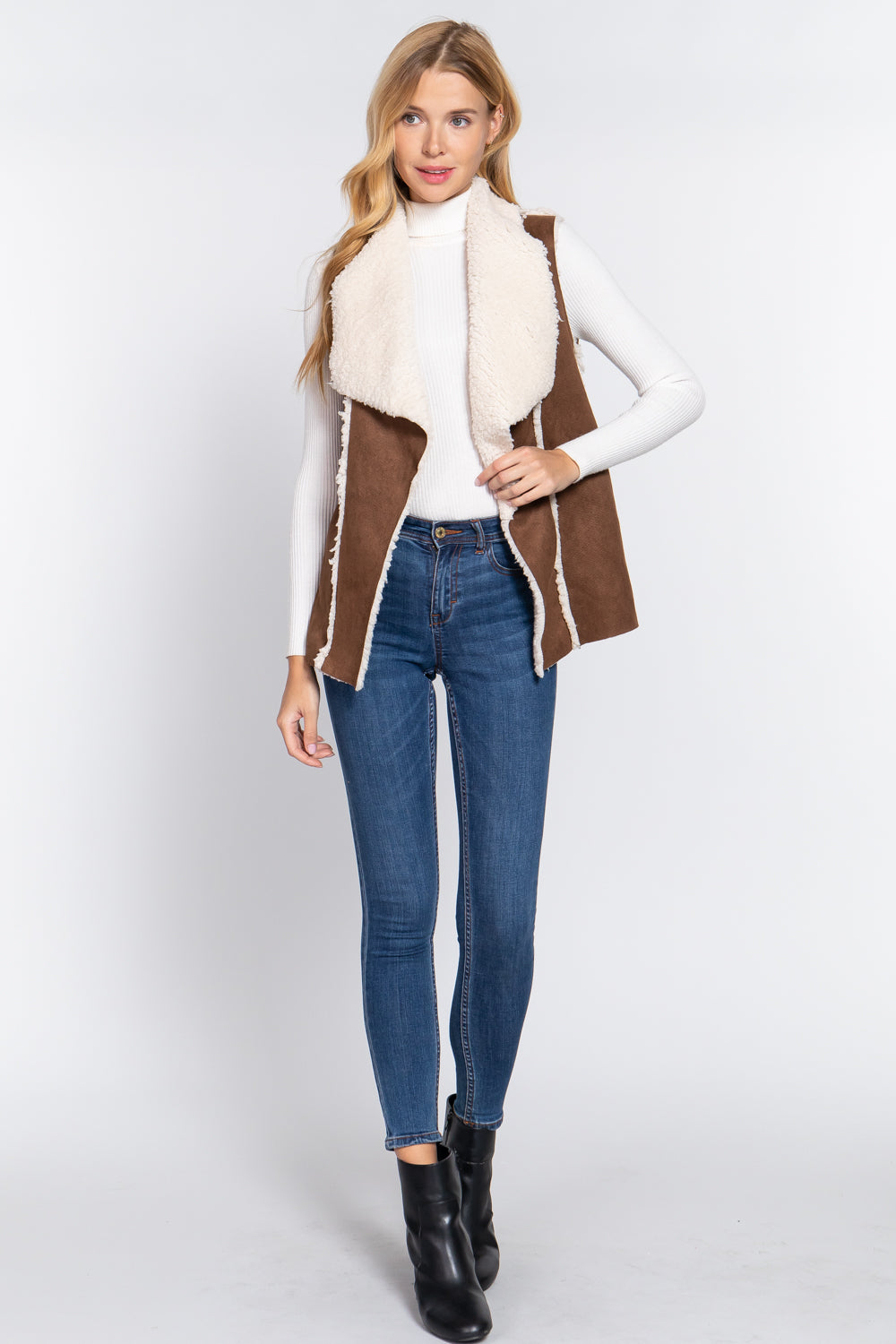 Shawl Faux Suede Fur Bonded Vest