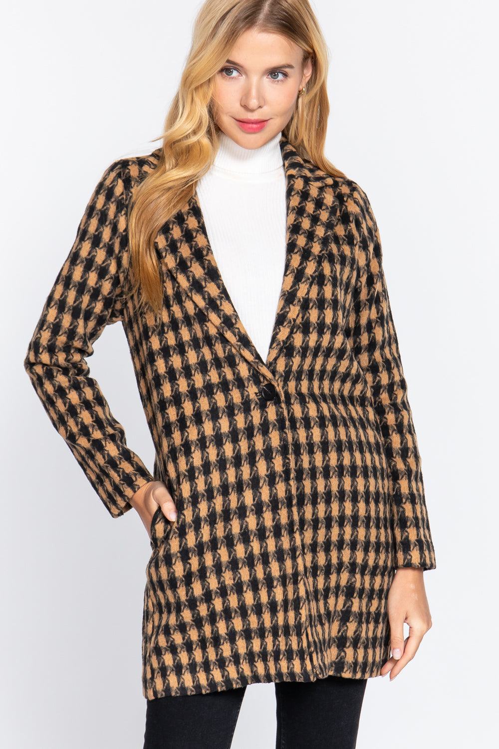 Long Slv One Button Jacquard Jacket