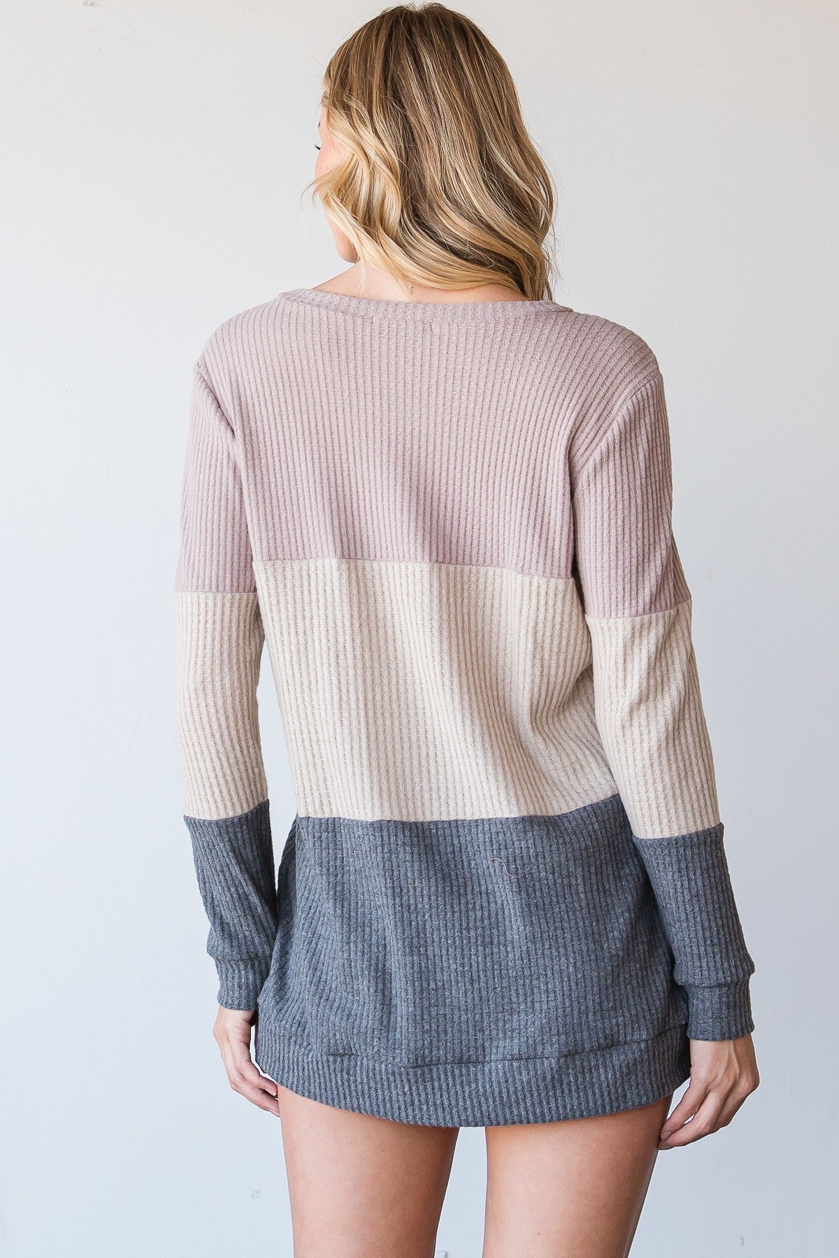 Neutral Color Block Design Waffle Top