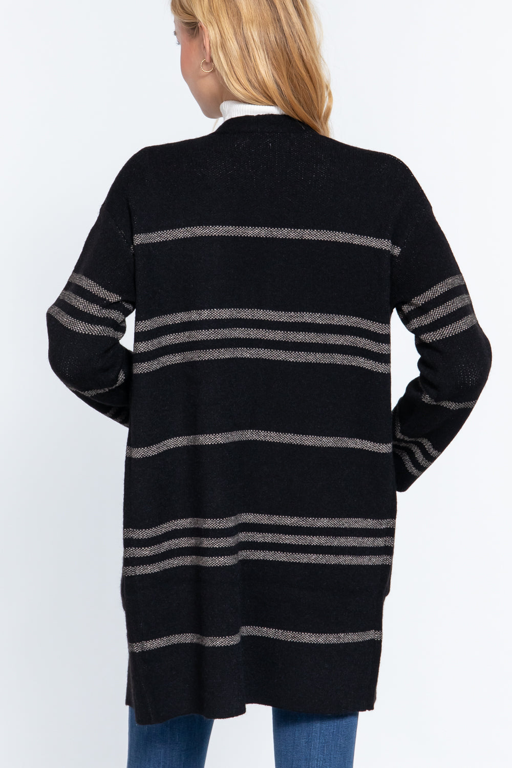 Dolman Slv Stripe Open Sweater Cardigan