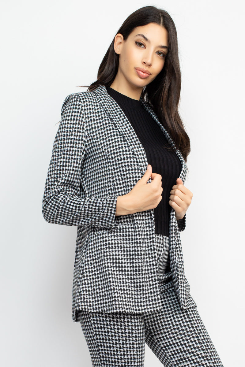 Houndstooth Notch Seamed Blazer