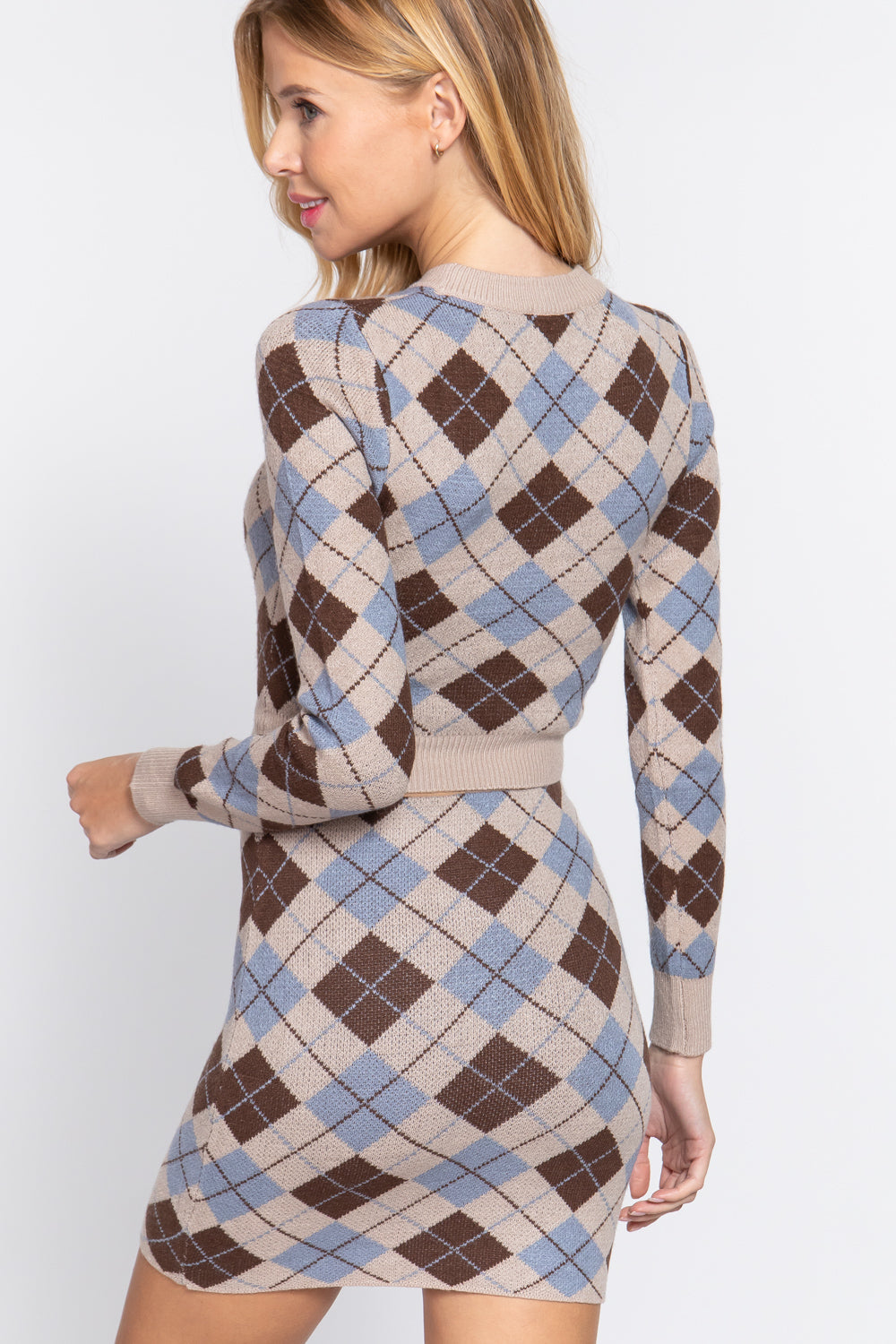 Argyle Jacquard Crop Sweater