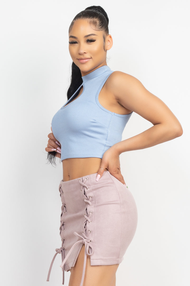 Mock Keyhole-front Crop Top