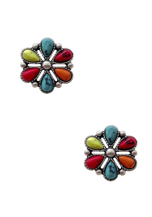 Rodeo western style flower stone earring