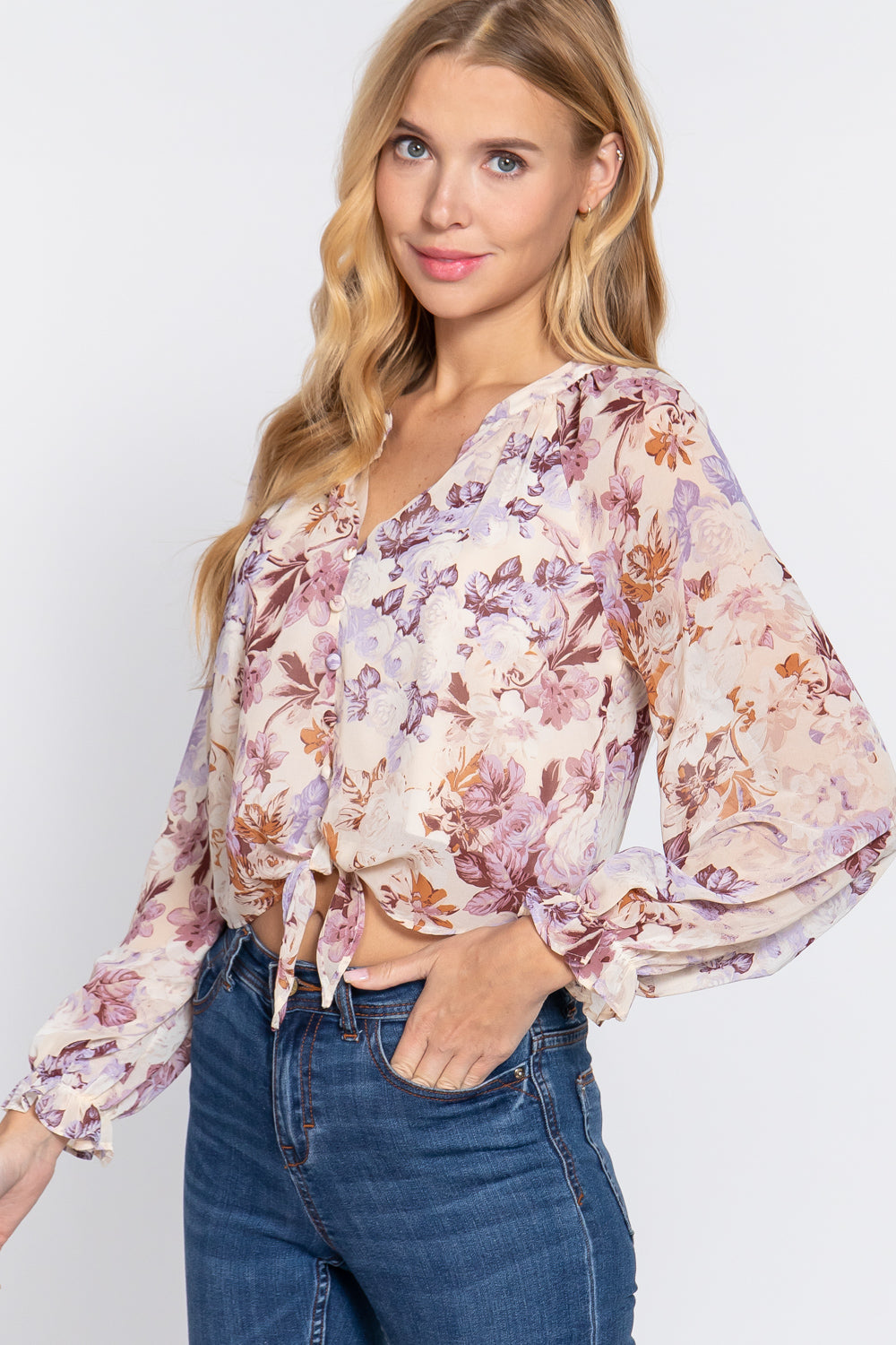 Front Tie Detail Print Woven Blouse